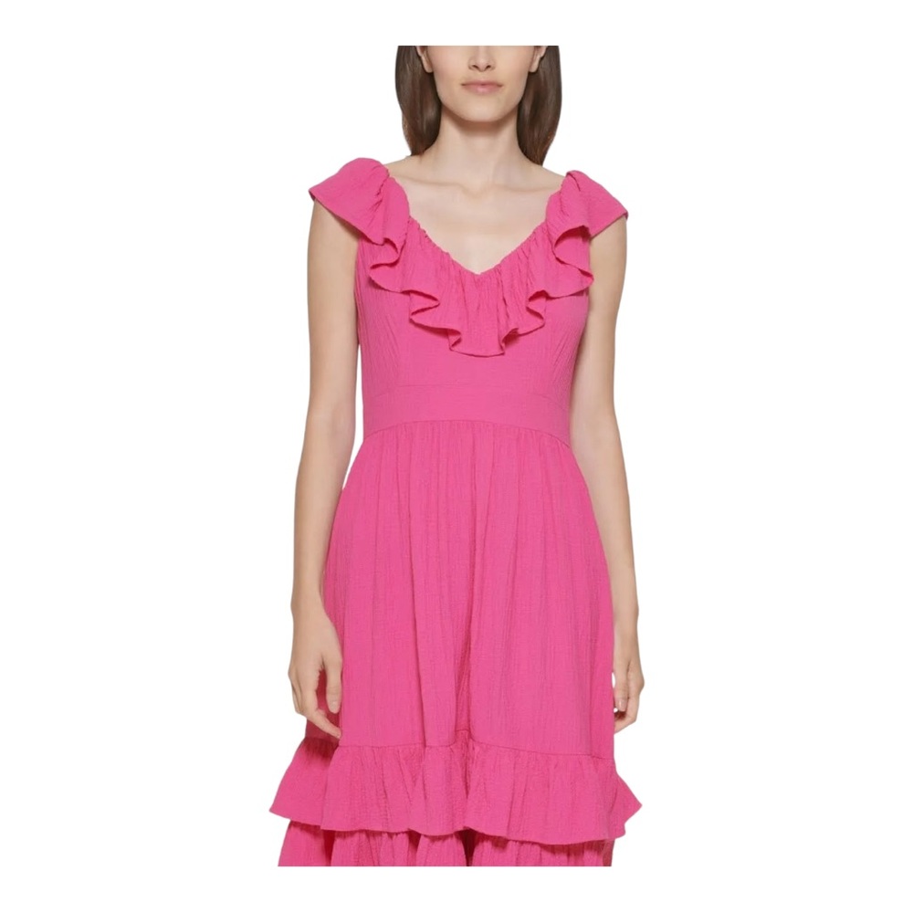 Calvin Klein Sleeveless Ruffled V-Neck Tiered A-Line Dress Size 2